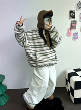 ピーチフリース🍑 オーバーヒップカーゴロングパンツ 💚🤍🖤3COLOR