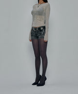 TATTOOED GRAPHIC DENIM SHORTS_GREY