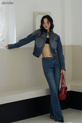 Round medium blue zip-up denim jacket