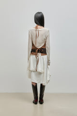 Unbalanced Lace Midi Skirt_Ivory