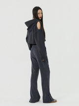 Knit cut detail bootcut Pants, Charcoal
