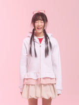  layerd ruffle hoodie_white melange