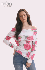 Pink rose off-shoulder long-sleeve top