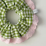 GREEN CHECK LACE SCRUNCHIE