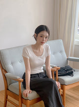ベーシックスリムリブUネック半袖Tシャツ (5color)