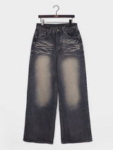 Shatle washed blue wide denim pants