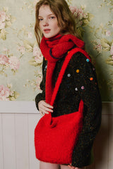 Vivid Hair Wool Shoulder Bag [Red]