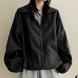 Ronnie Boxy High-Neck Slit Plain Windbreaker Jumper