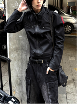 Crop Neck Leather Jacket