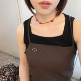 Rose Fit Beaded Choker Necklace Red