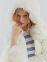 COMELY soft fur crop hoodie jacket [ivory]