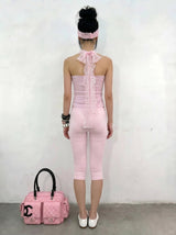 BABY PINK LACE HOLTER TOP