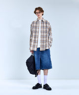 87-STAN076 Breeze Overfit Pocket Long-sleeved Check Shirt