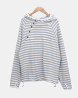 Taen Diagonal Button Stripe Hooded T-Shirt