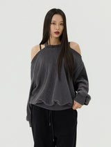 カットアウトホルターネックスウェットロングTシャツ, チャコール