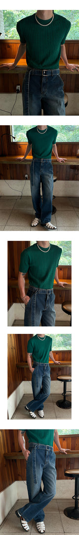 [BASIC ITEM] Cable round neck half knit(4color)