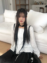 Ash Lace Waist Ribbon Strap Blouse