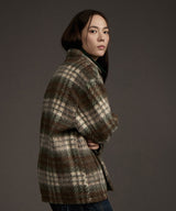 W COZY HAIRY CHECK JACKET KHAKI