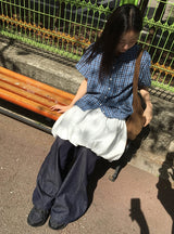 [unisex] ハシンデニムストリングワイドパンツ