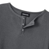 Layered Loose Waffle Henley Neck Long Sleeve Tee - FADE CHARCOAL