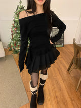 スティルピュアソフトフリルボートネックロングスリーブニットトップス