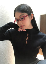 half-turtleneck V-neck slit long-sleeved knitwear