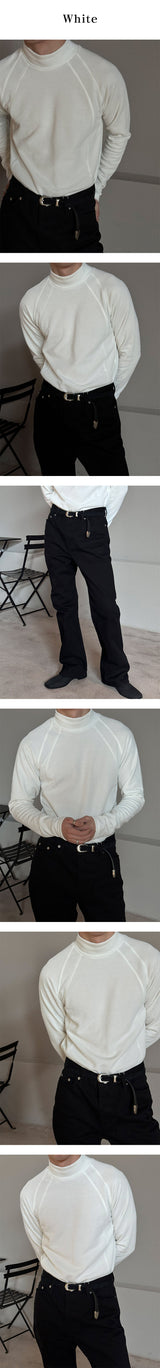 [MUSCLE FIT] Curved line half pola sleeves(3color)