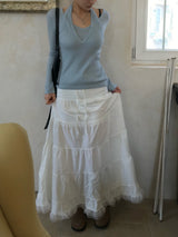 Second Layered Wrap Slim Fit Long Sleeve Rib Knit
