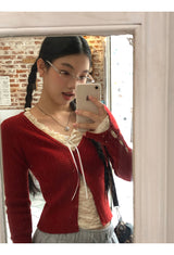 Lace shirring two-piece long-sleeved blouse T-shirt