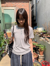 デニダストライプボタンショートスリーブT