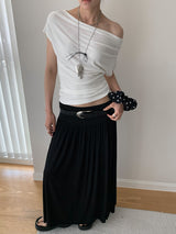 Design Open Shoulder Slim スパンデックス半袖Tシャツ