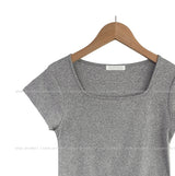 [U-BASIC] Poke Span Square Cap Sleeve T-Shirt