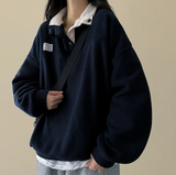 Sung high neck color scheme snap tab fleece anorak sweatshirt