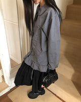 Rundi Check Shirred Round Collar Blouse