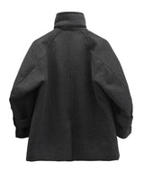 High-neck quilted adjust wool half coat
