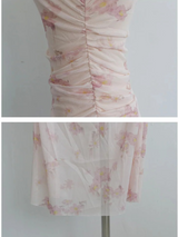 PINK BLOSSOM MESH-OVERLAY FLORAL DRESS