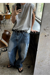 [Unisex] Real stitch semi wide denim pants