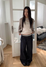 Layered banding denim pants
