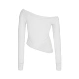 ワンショルダーボタンTシャツ - ホワイト