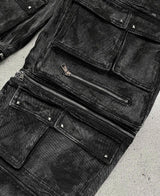 WASH-DENIM CARGO PANTS MULTI POCKET (Black)