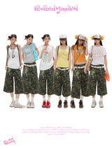 BETWEENANDx sunonebird Collaboration Summer American Retro Printed Camouflage Pants Women's Seven Leg Pants
