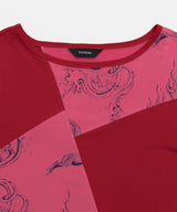 エレメンタルモチーフパッチワークTシャツ_レッド