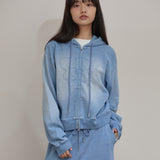YK アップリケデニムフードジップアップ