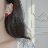 [Kwon Eunbi Earrings] プチローズカボションピアス - Red