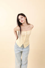 ボタンノースリーブトップス Yellow