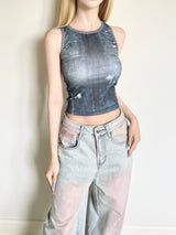 1336. Vintage denim printing sleeveless