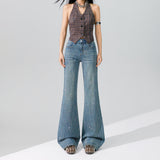 Dark Star Rhinestone Micro Flare Jeans – High Waist Relaxed Fit Wide Denim