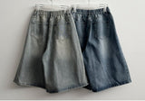 Mews Waistbanding Vintage Washed Side Pintuck Denim Bermuda Shorts