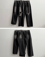 Andy Knee Damage Cutting Deep Washed Denim Wide Pants