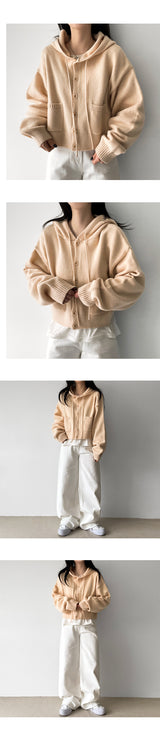 Ond Cropped Pocket Hooded Knit Cardigan
